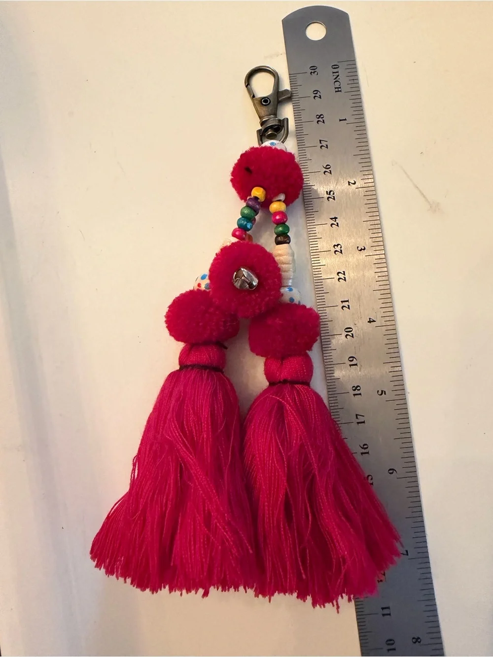 Bright Pink Tassel Key & Card Holder Charm